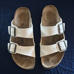 Birkenstock White Double-Strap Adjustable Slide Sandals